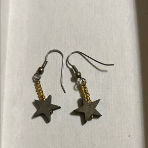 Star Dangle Earrings with Yellow Beads